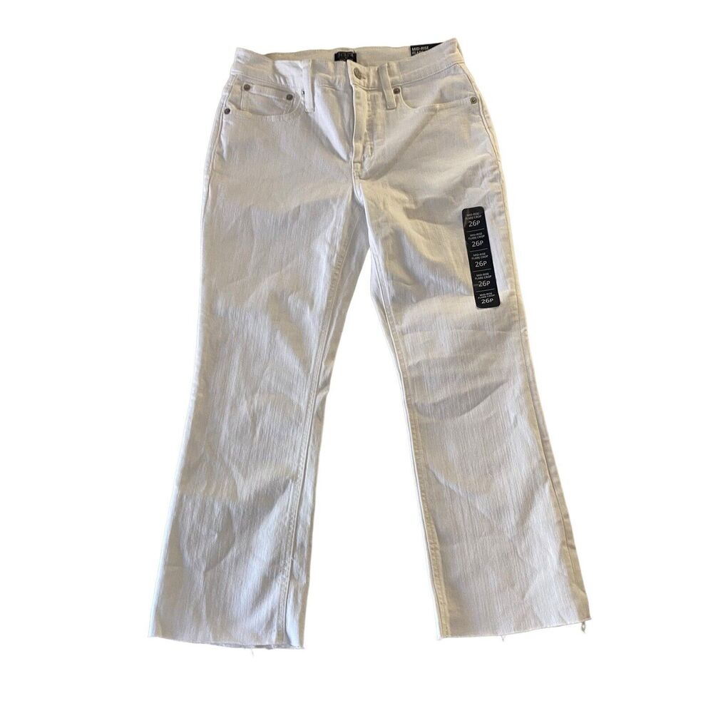 J Crew Factory Mid Rise Flare Crop Jeans 26 Petite Signature Stretch White